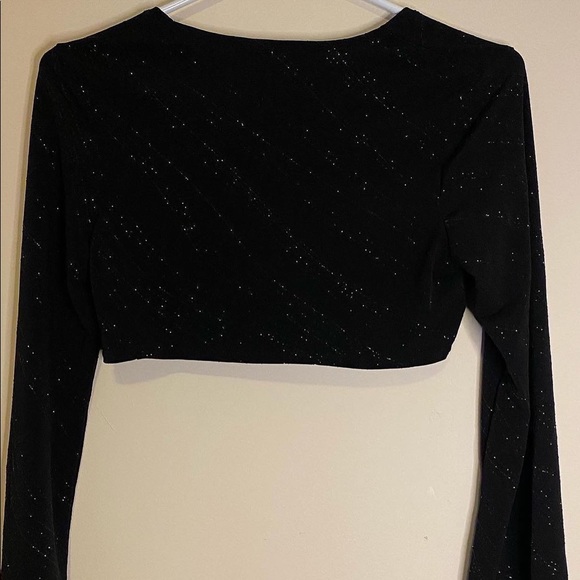 Vintage Mariposa black sparkly long sleeve tie front top - Picture 8 of 8